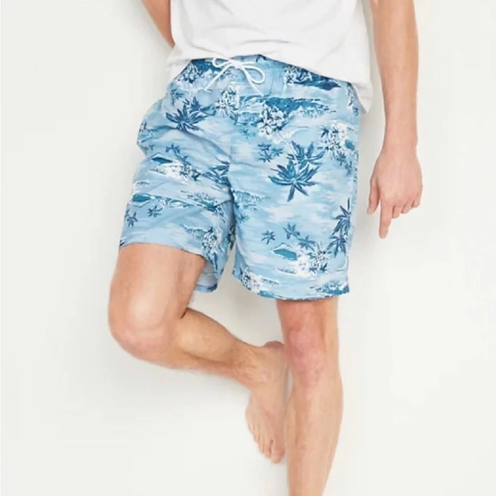 Old Navy Large Hawaiian Floral Blue Beach Swim Trunks